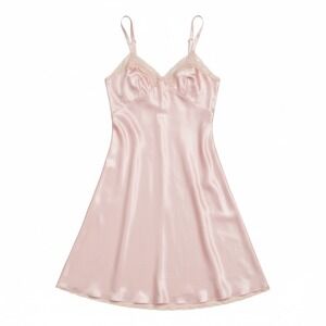 Olga Pink Satin Lace Trimmed Full Slip Dress Lingerie Nightgown Sz 36 Dainty